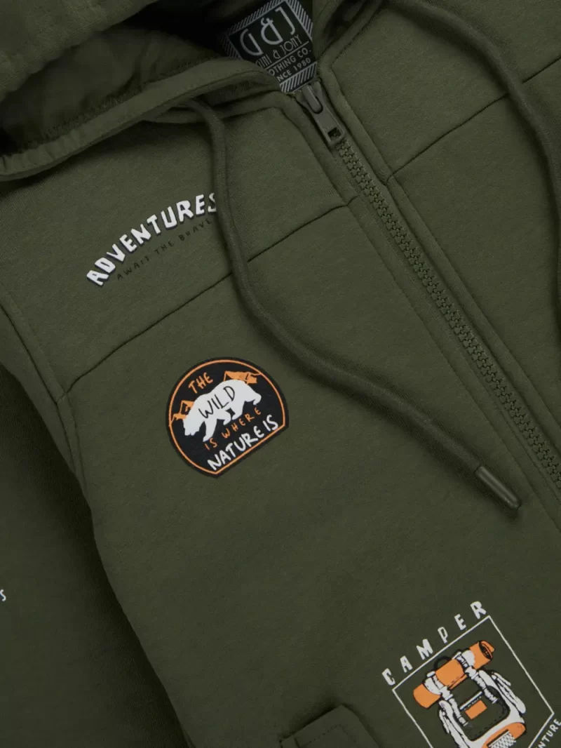 Gini And Jony Boys Olive Graphic Print Cotton Knits Jacket Full Sleeves