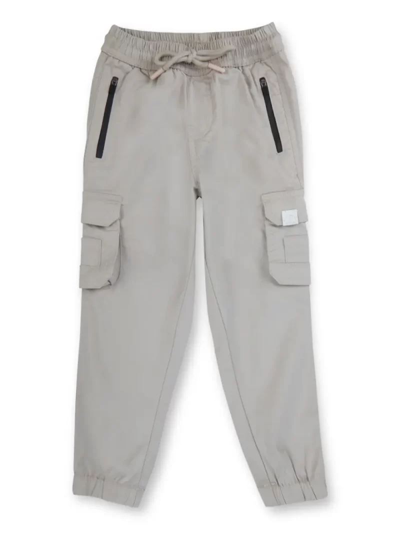 Boys Grey Solid Cotton Fixed Waist Trouser