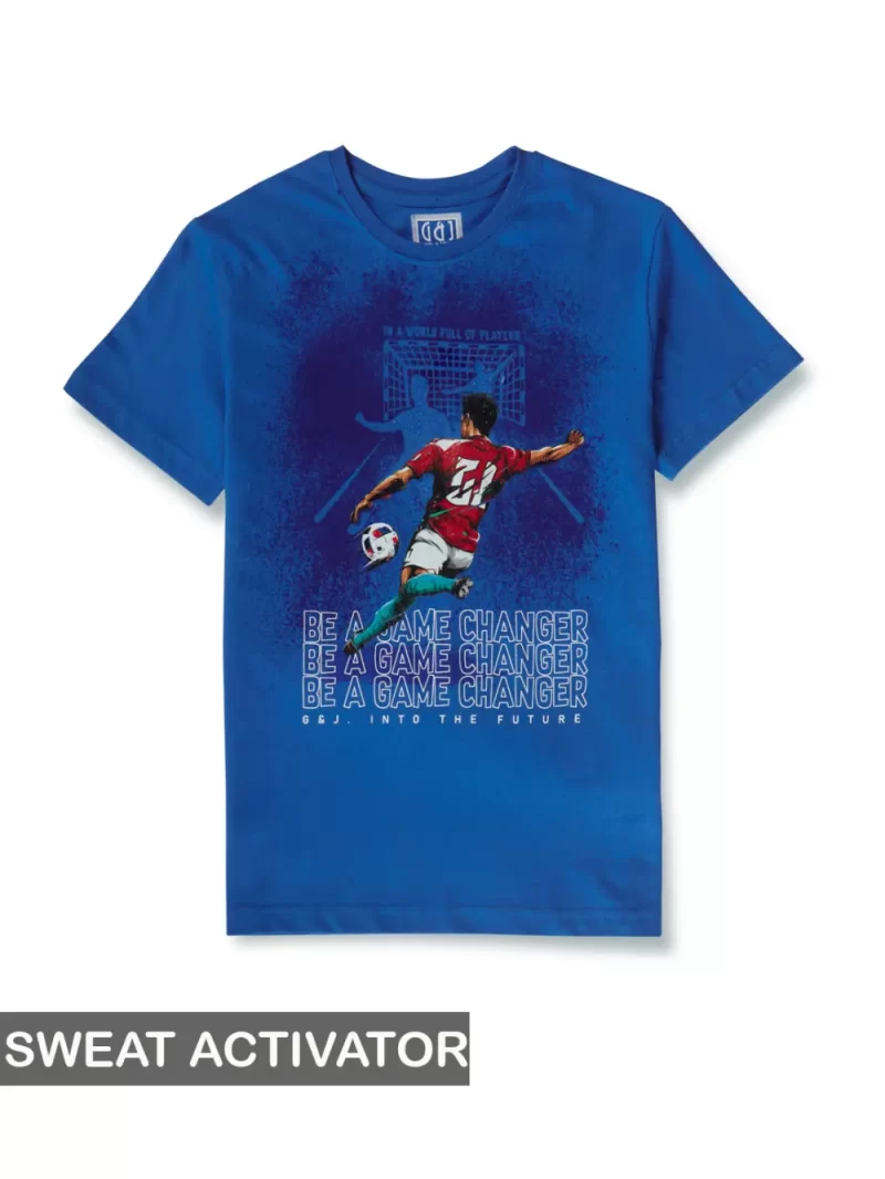 Gini & Jony Boys' Blue T-Shirt Knitshand-Wash Regular Fit
