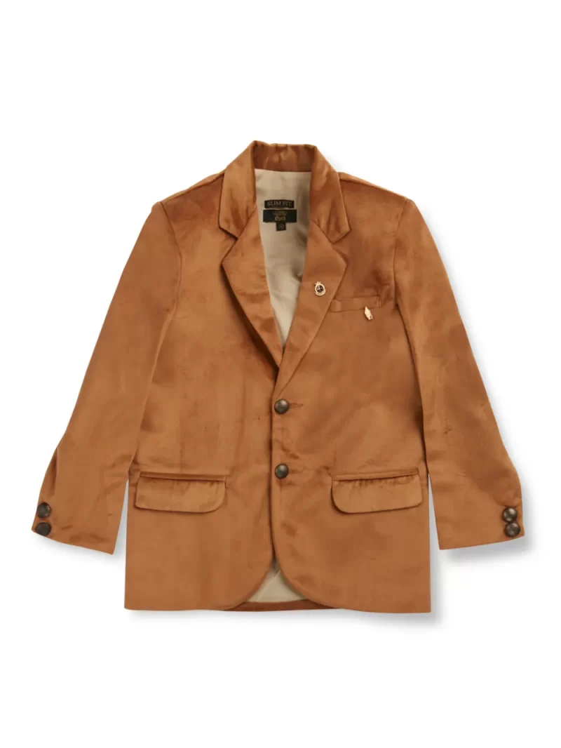 Gini And Jony Boys Brown Solid Velvet Blazer Full Sleeves