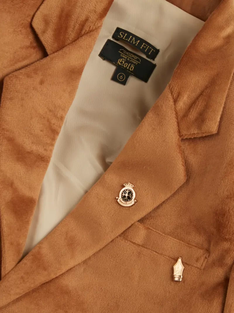 Gini And Jony Boys Brown Solid Velvet Blazer Full Sleeves