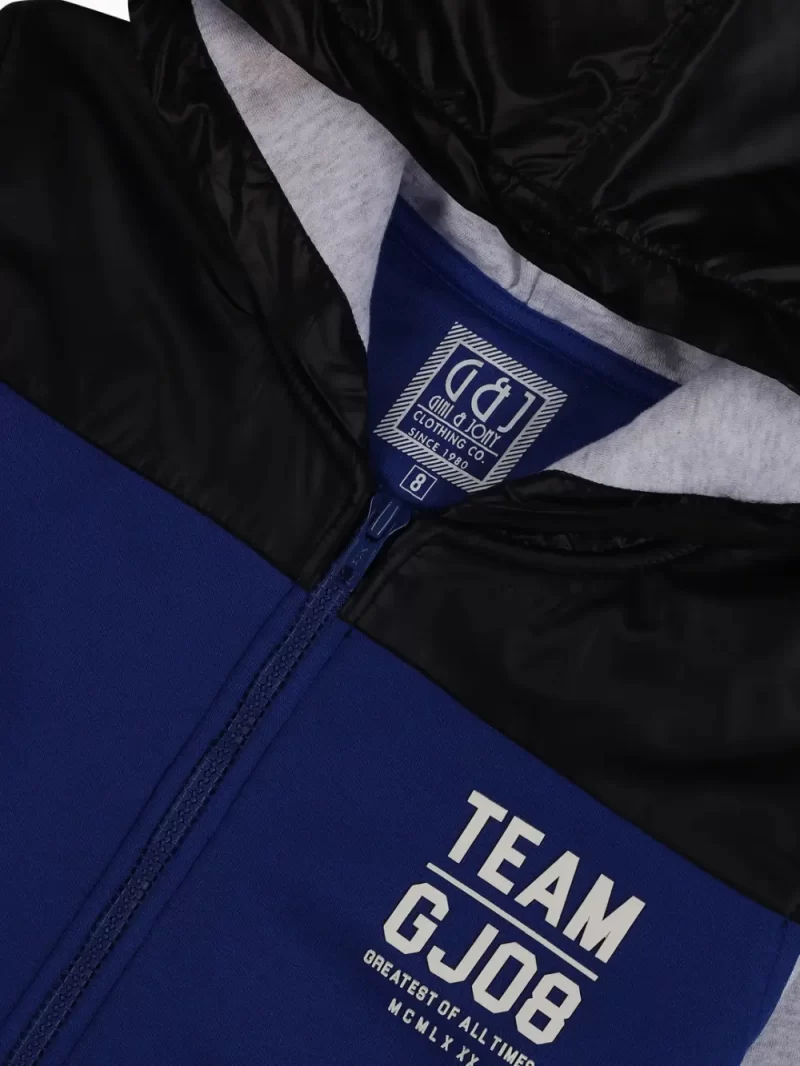 Gini And Jony Boys Blue Color Block Cotton Knits Jacket Full Sleeves