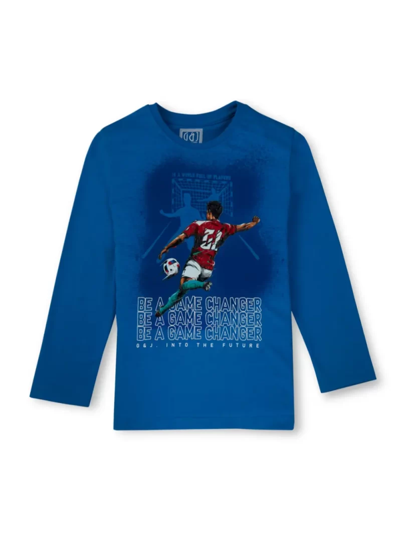 Gini And Jony Boys Blue Graphic Print T-Shirt Full Sleeves