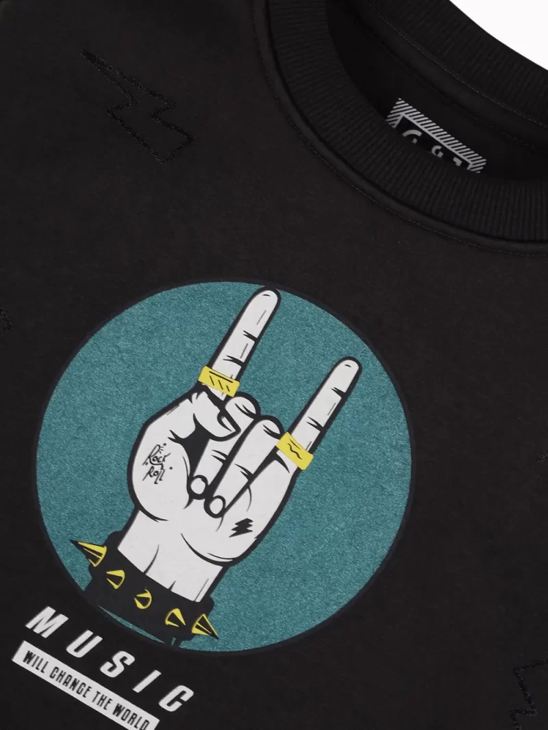 Gini And Jony Boys Black Graphic Print Cotton Sweat Shirt Full Sleeves