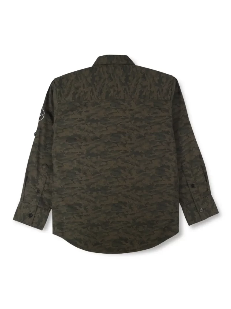 Gini And Jony Boys Green Camouflage Cotton Shirt Full Sleeves