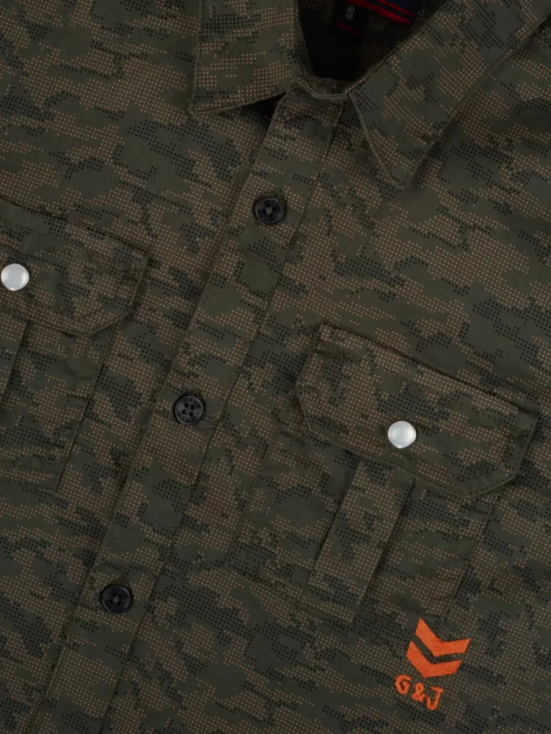 Gini And Jony Boys Green Camouflage Cotton Shirt Full Sleeves