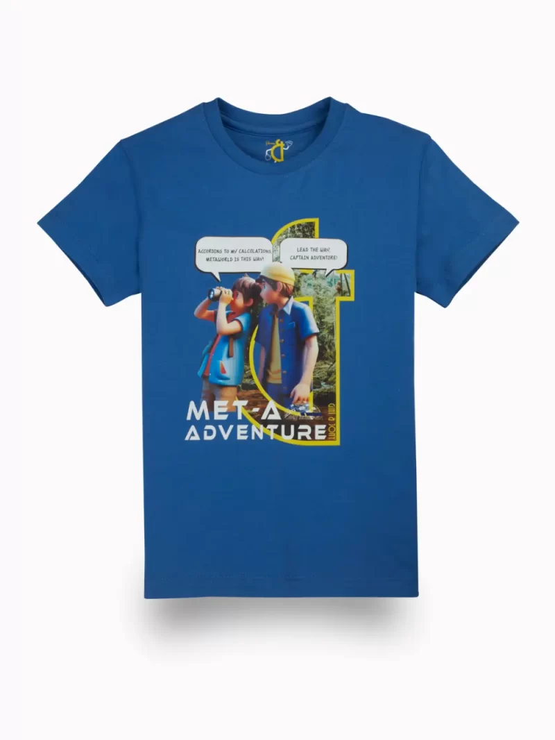 Gini And Jony Boys Blue Digital Print Cotton T-Shirt Half Sleeves