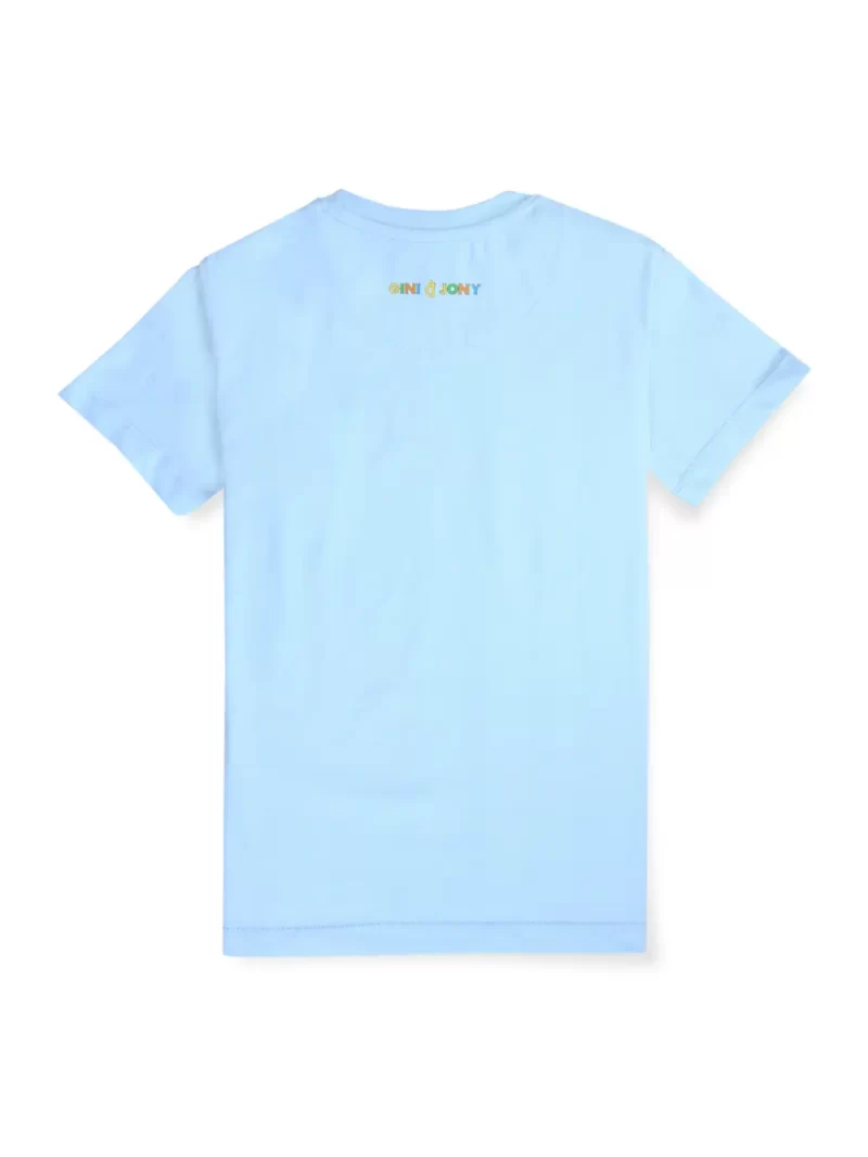 Gini And Jony Boys Blue Digital Print Cotton T-Shirt Half Sleeves