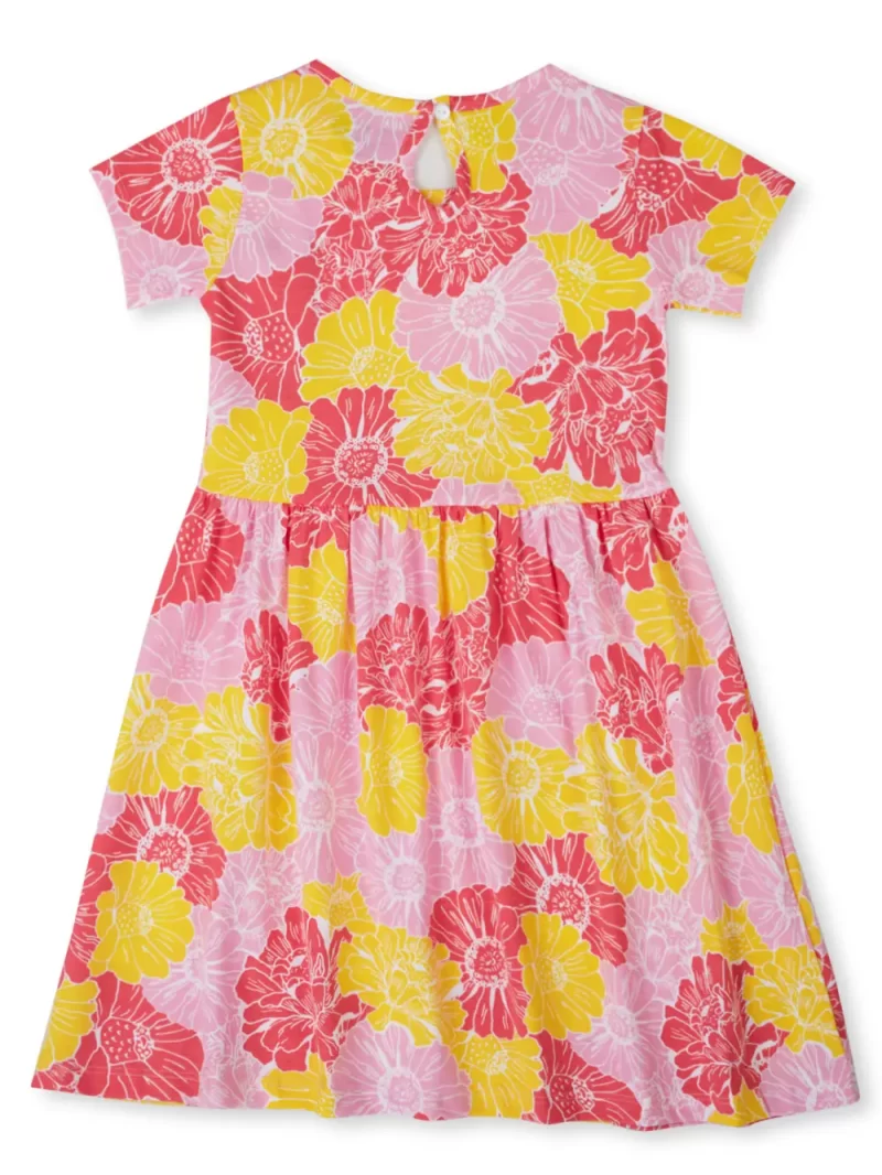 Gini And Jony Girls Pink Floral Print Cotton Dress Half Sleeves