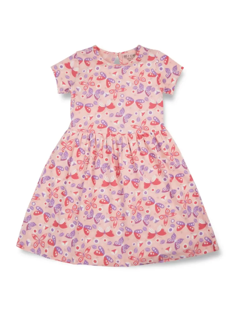 Gini And Jony Girls Pink Tropical Print Cotton Dress Half Sleeves
