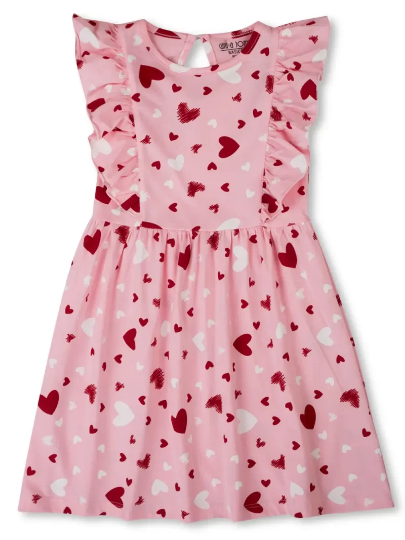 Gini And Jony Girls Pink Conversational Print Cotton Dress Sleeveless