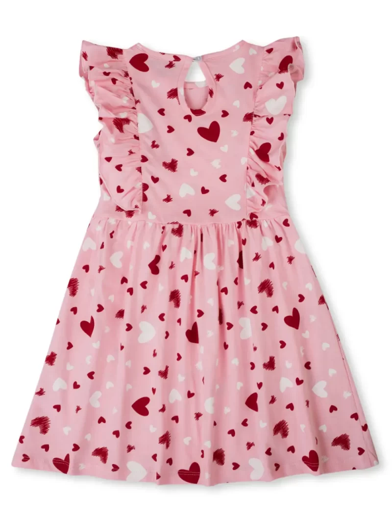 Gini And Jony Girls Pink Conversational Print Cotton Dress Sleeveless