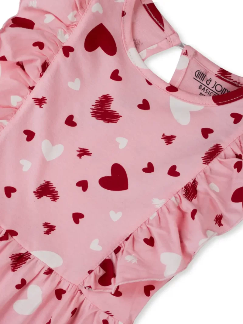 Gini And Jony Girls Pink Conversational Print Cotton Dress Sleeveless