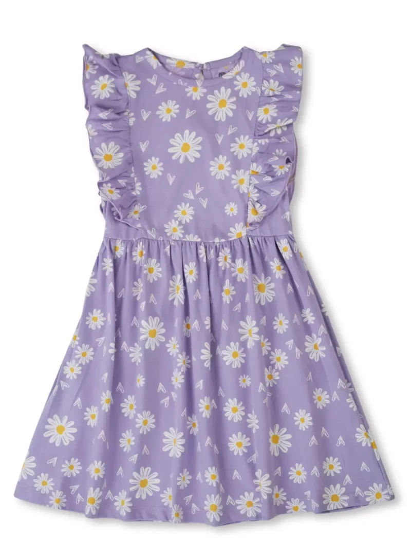 Gini And Jony Girls Purple Floral Print Cotton Dress Sleeveless