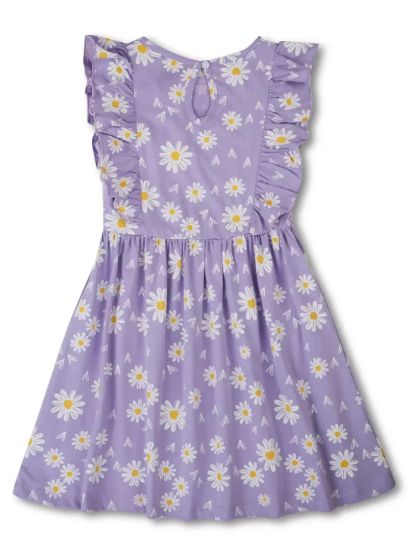 Gini And Jony Girls Purple Floral Print Cotton Dress Sleeveless