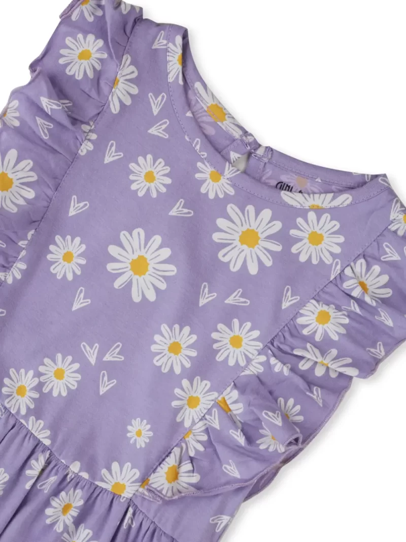 Gini And Jony Girls Purple Floral Print Cotton Dress Sleeveless