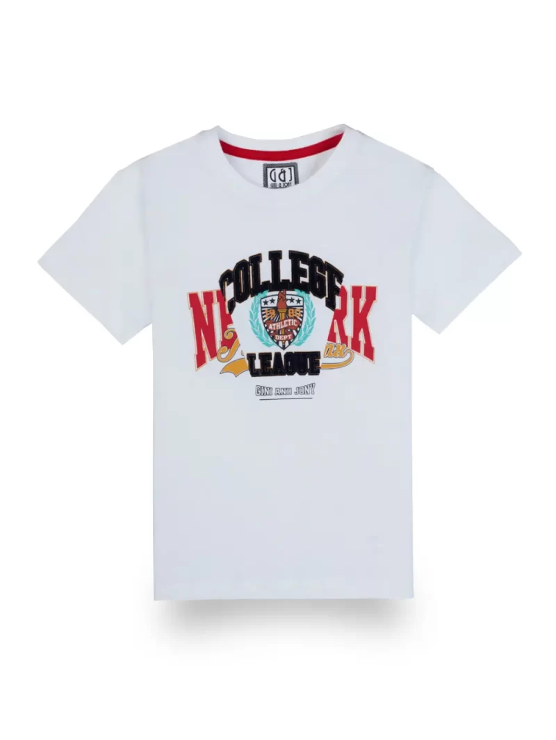 Gini And Jony Boys White Typographic Print Cotton Half Sleeves T-Shirt