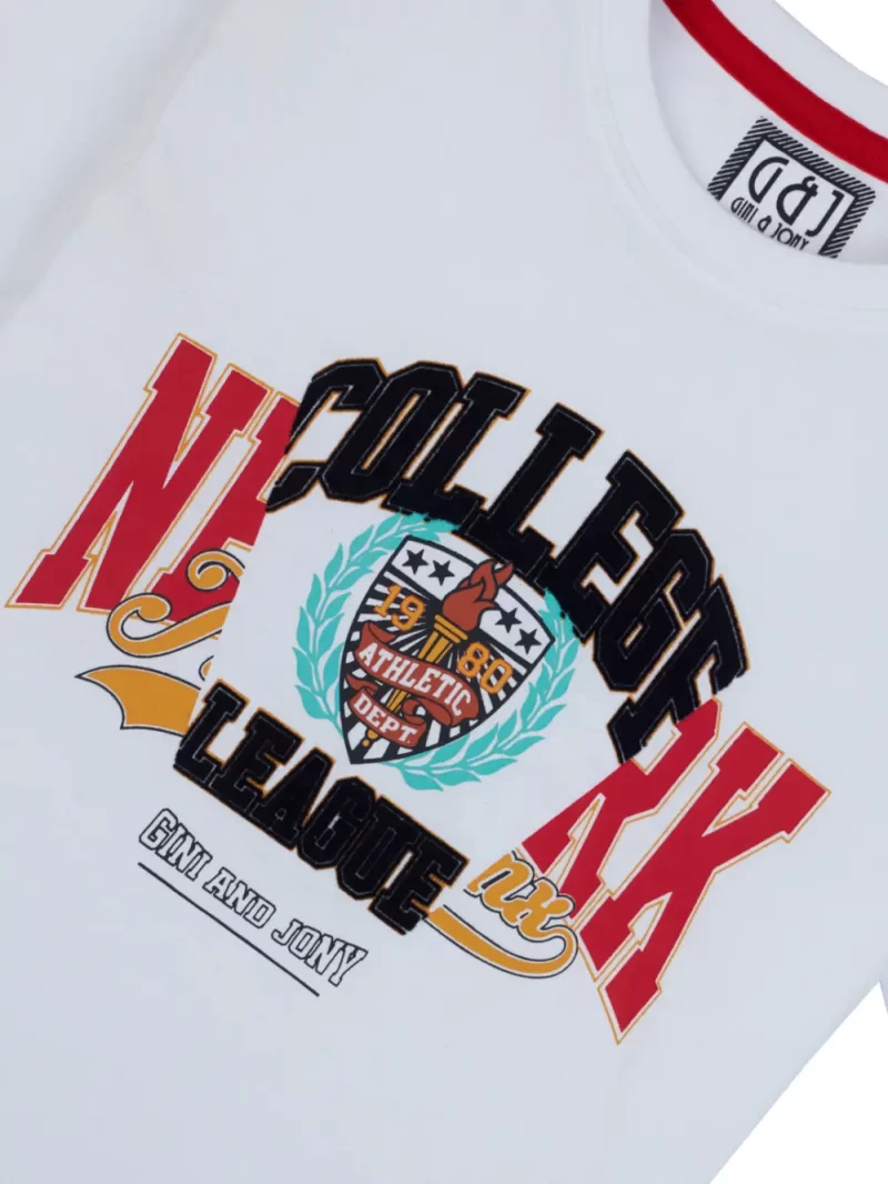 Gini And Jony Boys White Typographic Print Cotton Half Sleeves T-Shirt