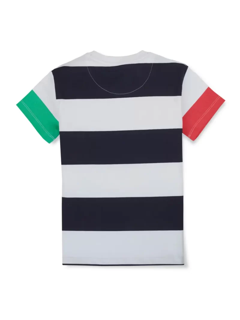 Gini & Jony Boys White Cotton Striped Crew Neck Half Sleeve T-Shirt