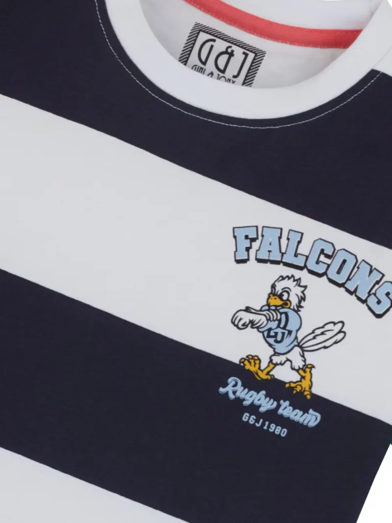 Gini & Jony Boys White Cotton Striped Crew Neck Half Sleeve T-Shirt