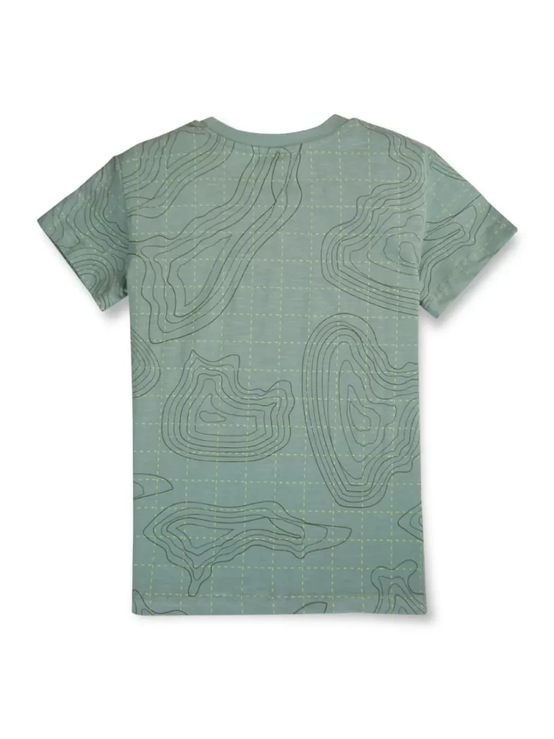 Gini And Jony Boys Green Topographic Print Cotton T-Shirt Half Sleeves