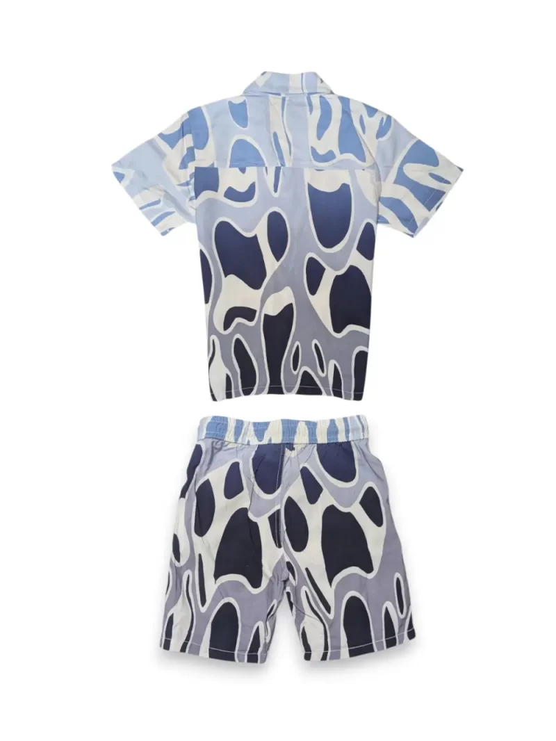 Gini And Jony Boys Blue Abstract Print Cotton Co-Ordinate Half Sleeves