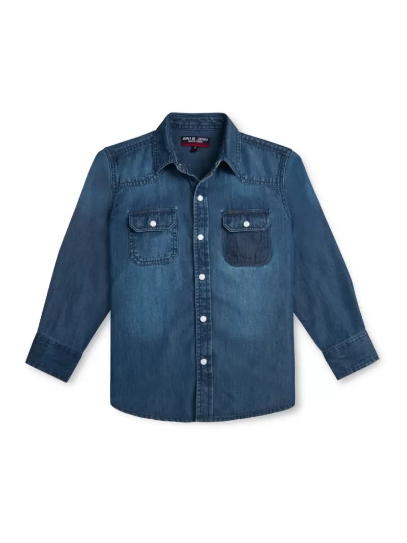 Gini And Jony Boys Blue Washed Denim Shirt Full Sleeves