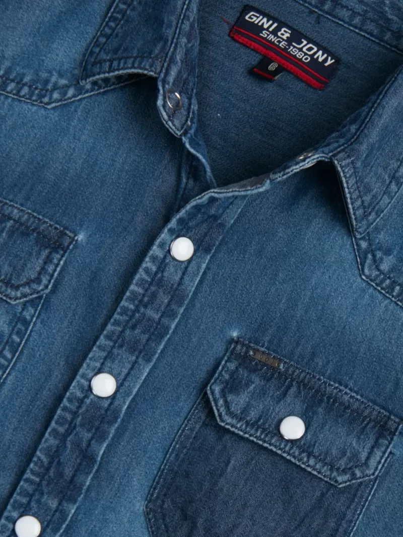 Gini And Jony Boys Blue Washed Denim Shirt Full Sleeves