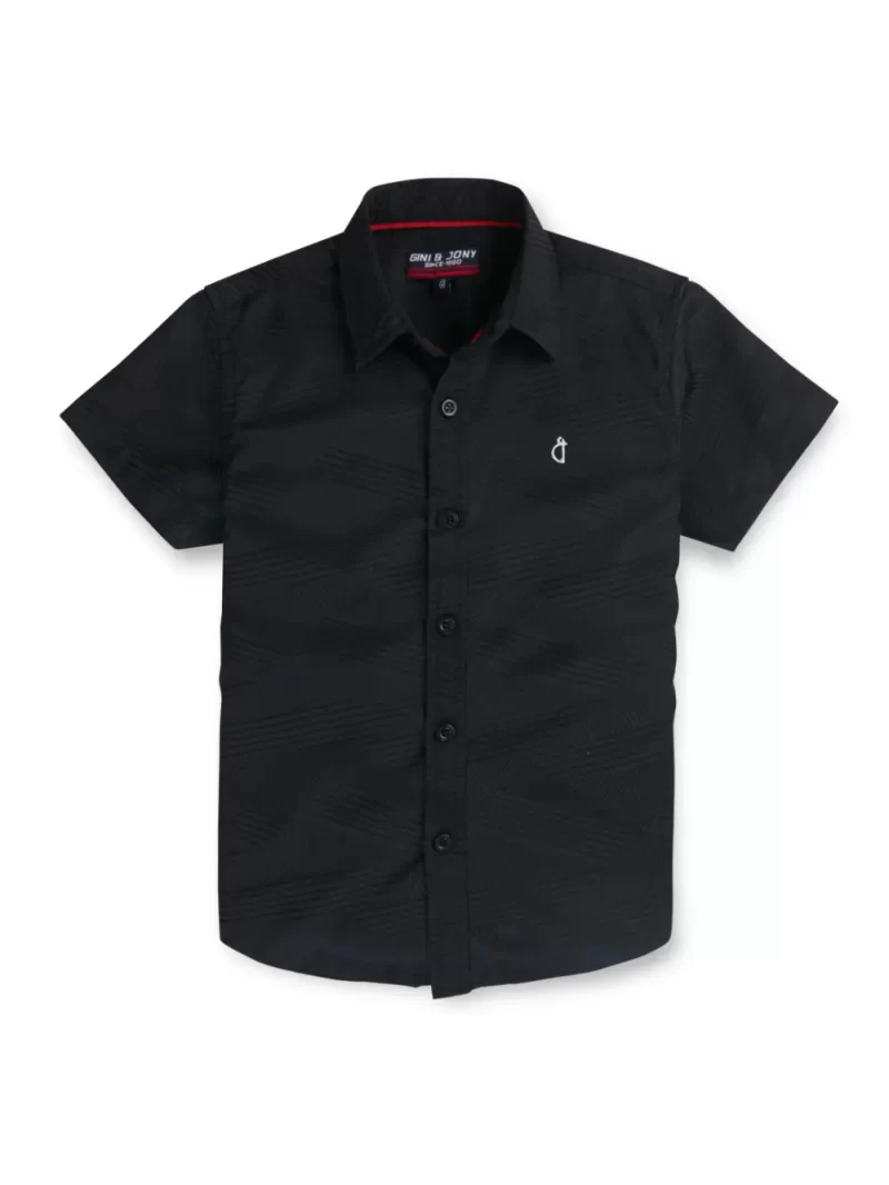 Gini & Jony Boys Black Cotton Abstract Print Collared Neck Half Sleeve Shirt