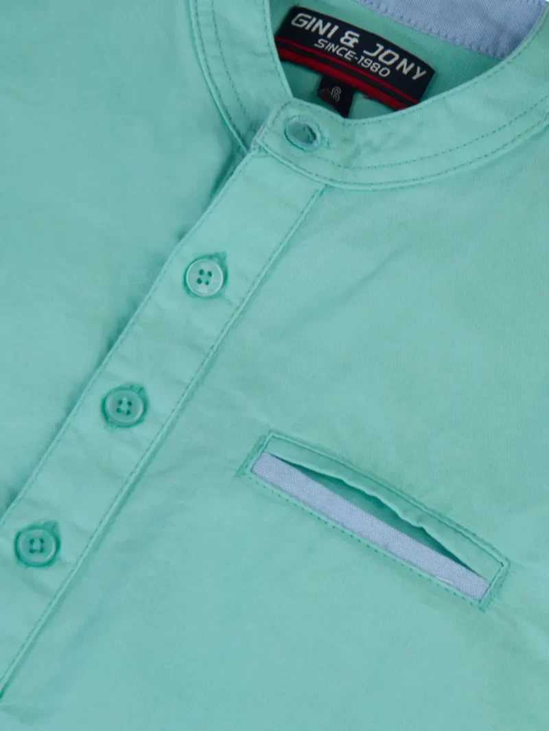 Gini And Jony Boys Green Solid Linen Shirt Full Sleeves