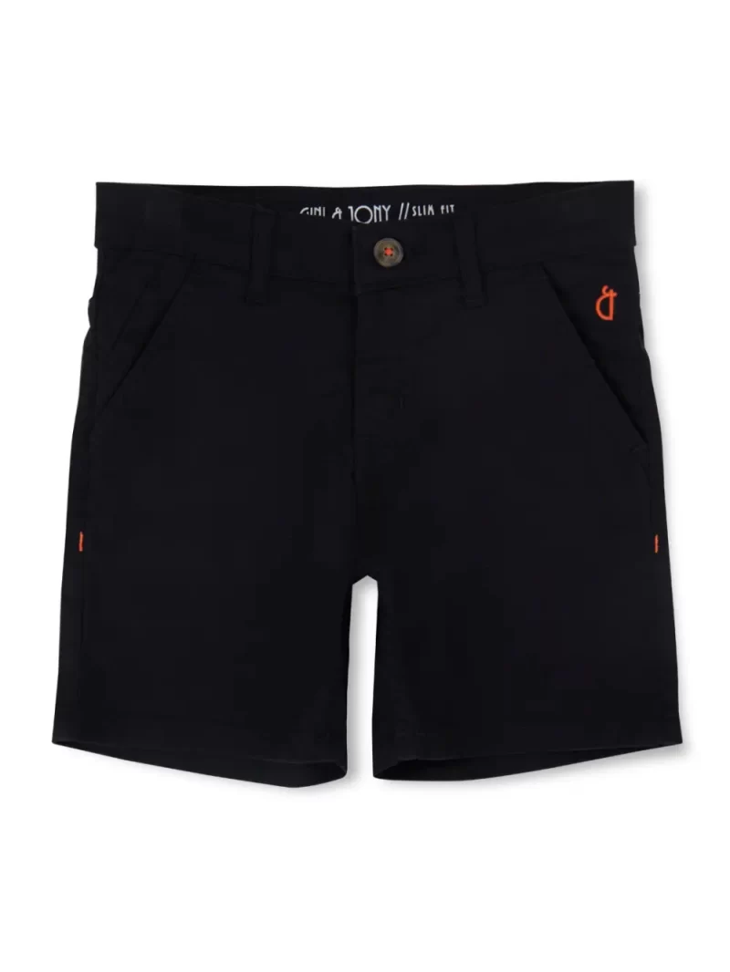 Gini & Jony Boys Black Twill Solid Elasticated Shorts