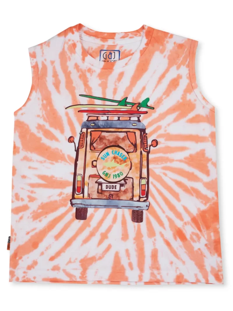 Gini & Jony Boys Orange Cotton Tie-Dye Crew Neck Half Sleeve T-Shirt
