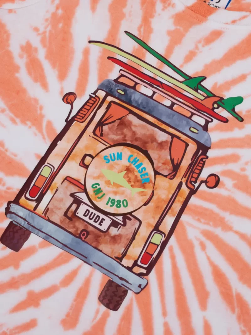 Gini & Jony Boys Orange Cotton Tie-Dye Crew Neck Half Sleeve T-Shirt