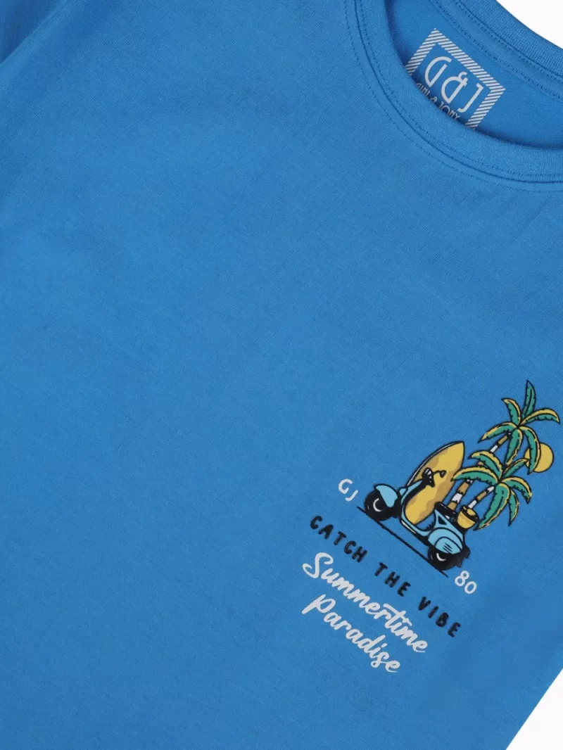 Gini And Jony Boys Blue Graphic Print Cotton T-Shirt Half Sleeves