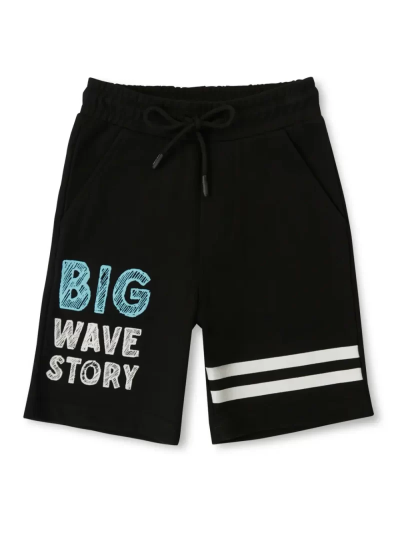 Gini And Jony Boys Black Typographic Print Cotton Bermuda Elasticated