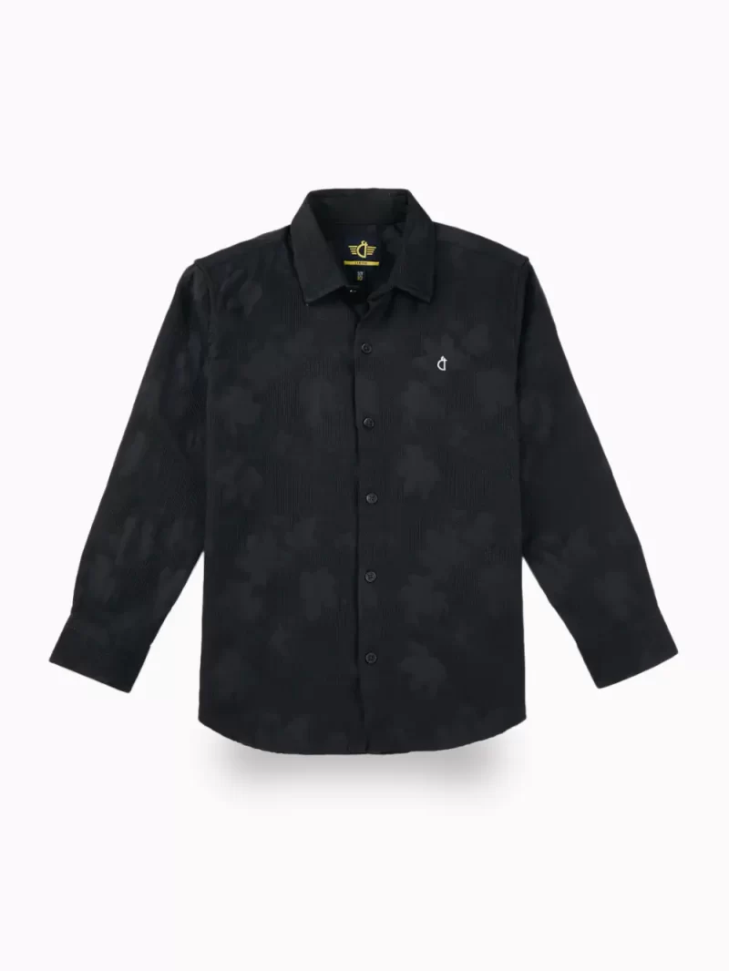 Gini And Jony Boys Black Tropical Print Cotton Shirt Full Sleeves