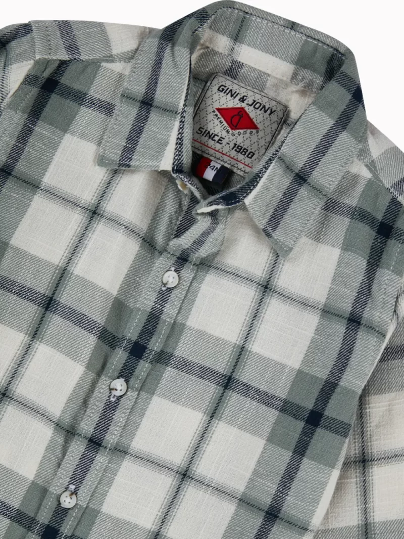 Gini And Jony Boys Green Checks Cotton Shirt Full Sleeves