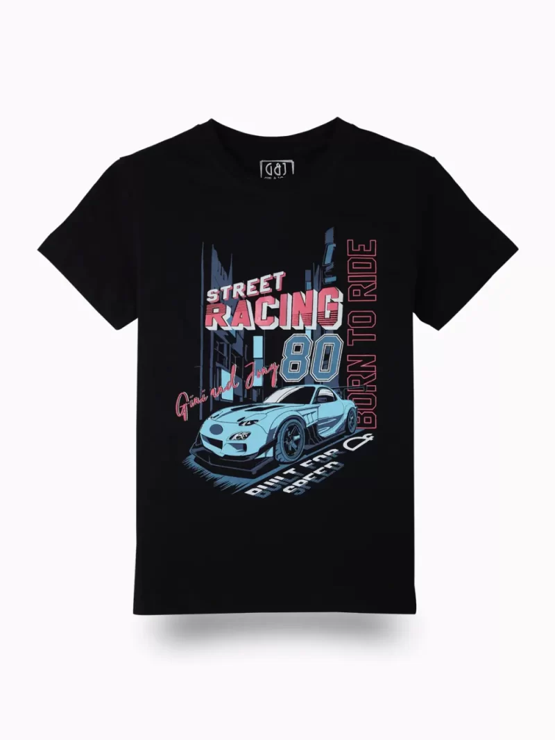 Gini And Jony Boys Black Graphic Print Cotton T-Shirt Half Sleeves