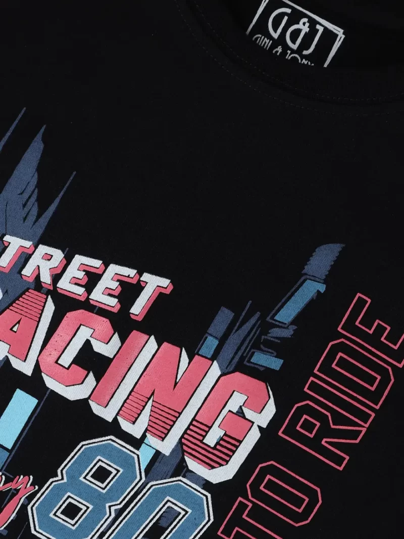 Gini And Jony Boys Black Graphic Print Cotton T-Shirt Half Sleeves