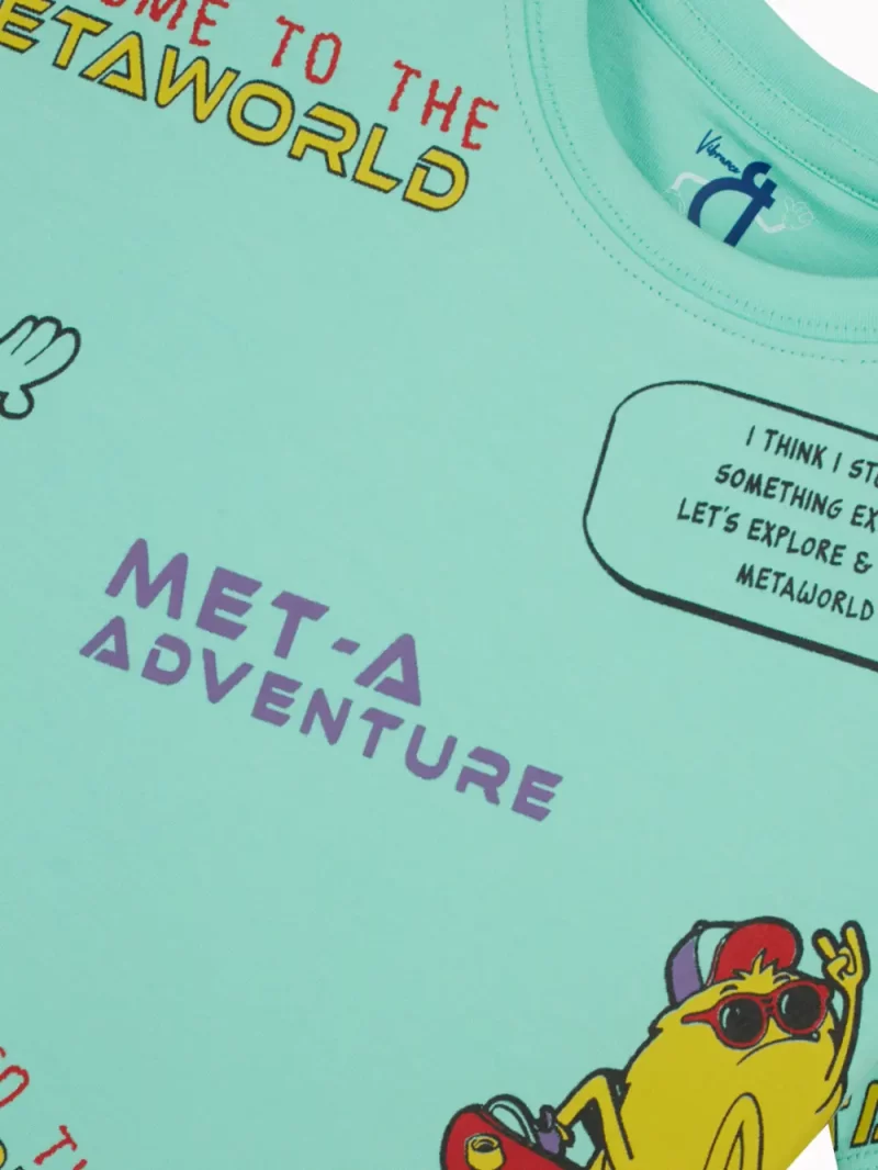 Gini & Jony Boys Turquoise Graphic Print Cotton Half Sleeves T-Shirt