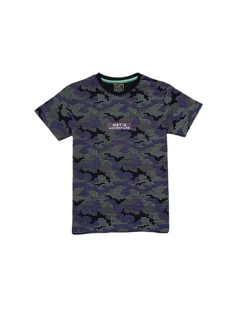 Gini & Jony Boys Black Cotton Camouflage Half Sleeves Round Neck T-Shirt