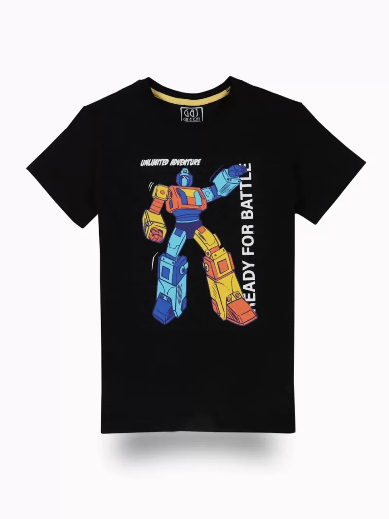 Gini And Jony Boys Black Graphic Print Cotton T-Shirt Half Sleeves