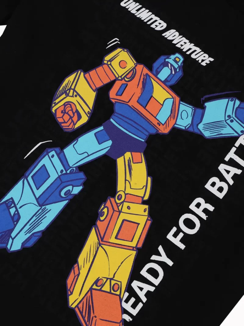 Gini And Jony Boys Black Graphic Print Cotton T-Shirt Half Sleeves