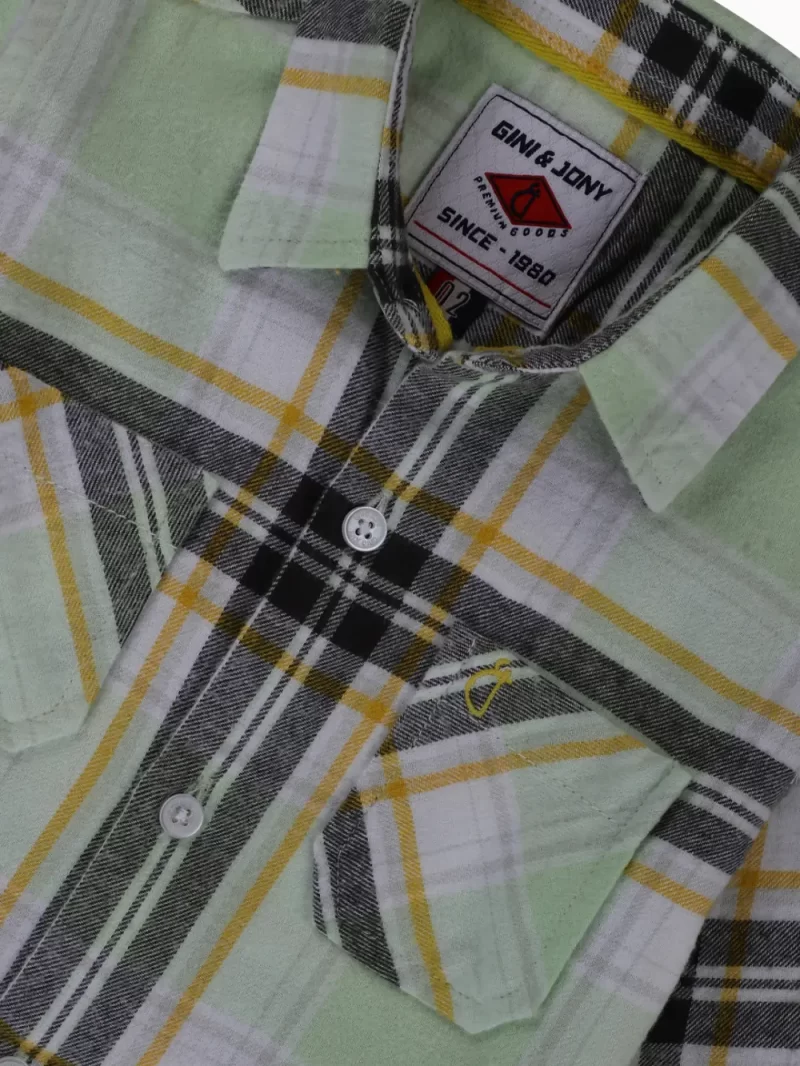 Gini And Jony Boys Green Checks Cotton Shirt Full Sleeves