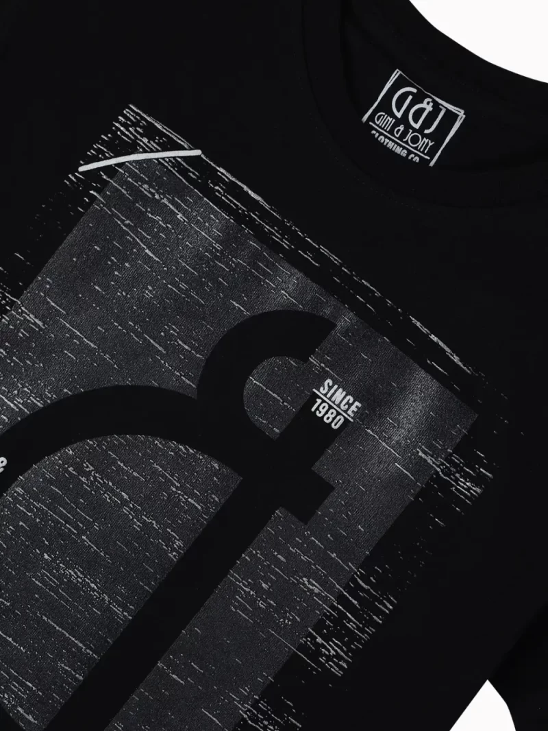 Gini And Jony Boys Black Graphic Print Cotton T-Shirt Half Sleeves