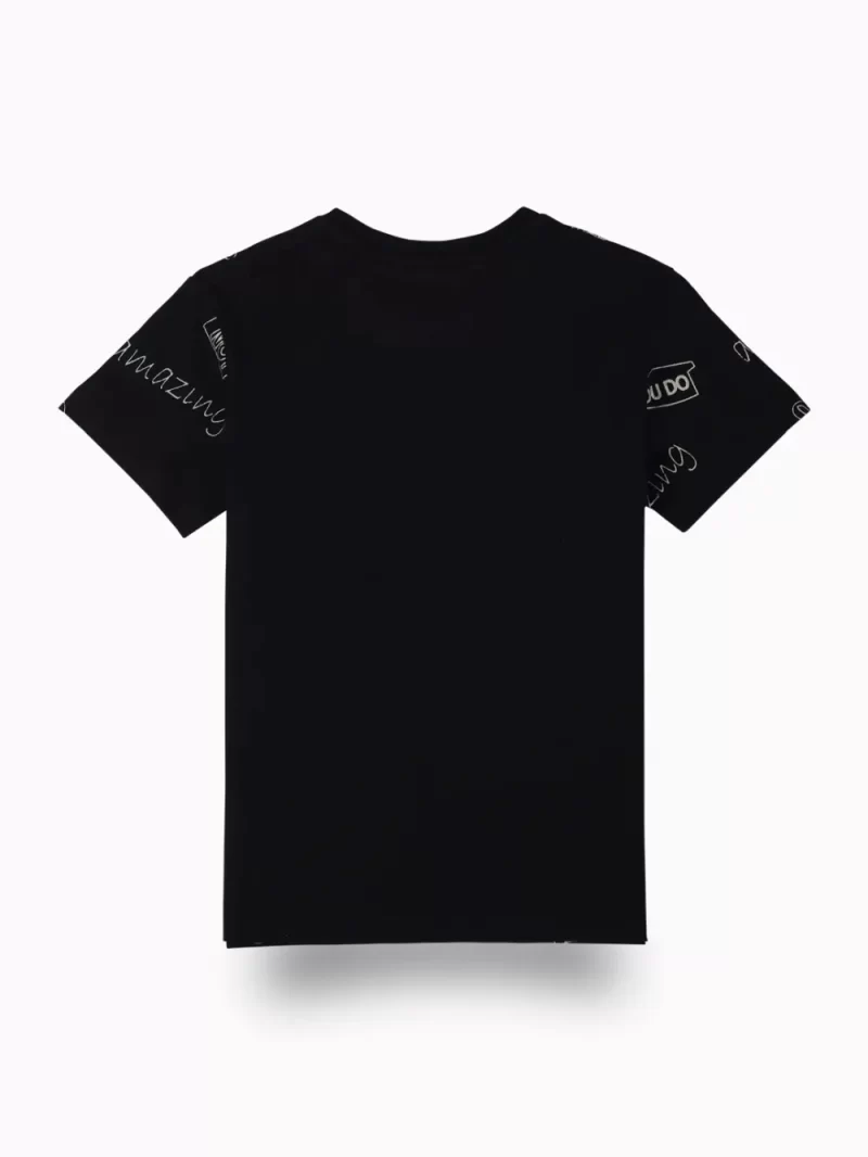 Gini And Jony Boys Black Typographic Print Cotton T-Shirt Half Sleeves