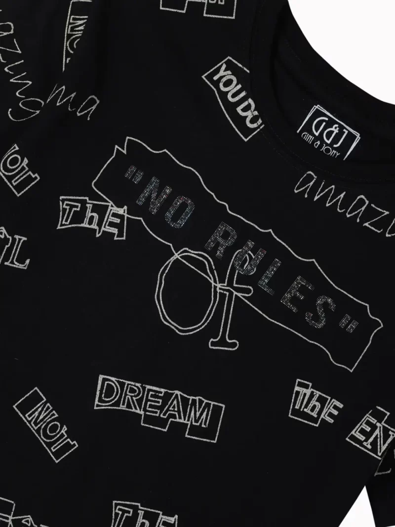 Gini And Jony Boys Black Typographic Print Cotton T-Shirt Half Sleeves