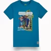 Gini And Jony Boys Blue Digital Print Cotton T-Shirt Half Sleeves