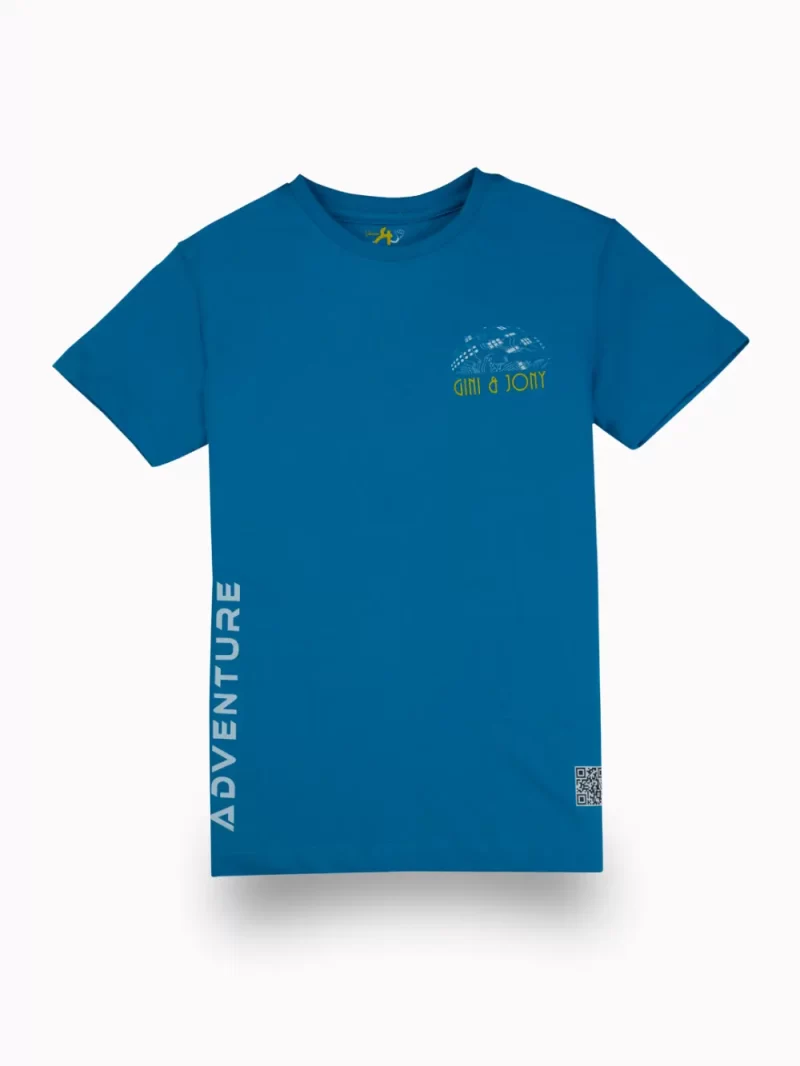 Gini And Jony Boys Blue Digital Print Cotton T-Shirt Half Sleeves