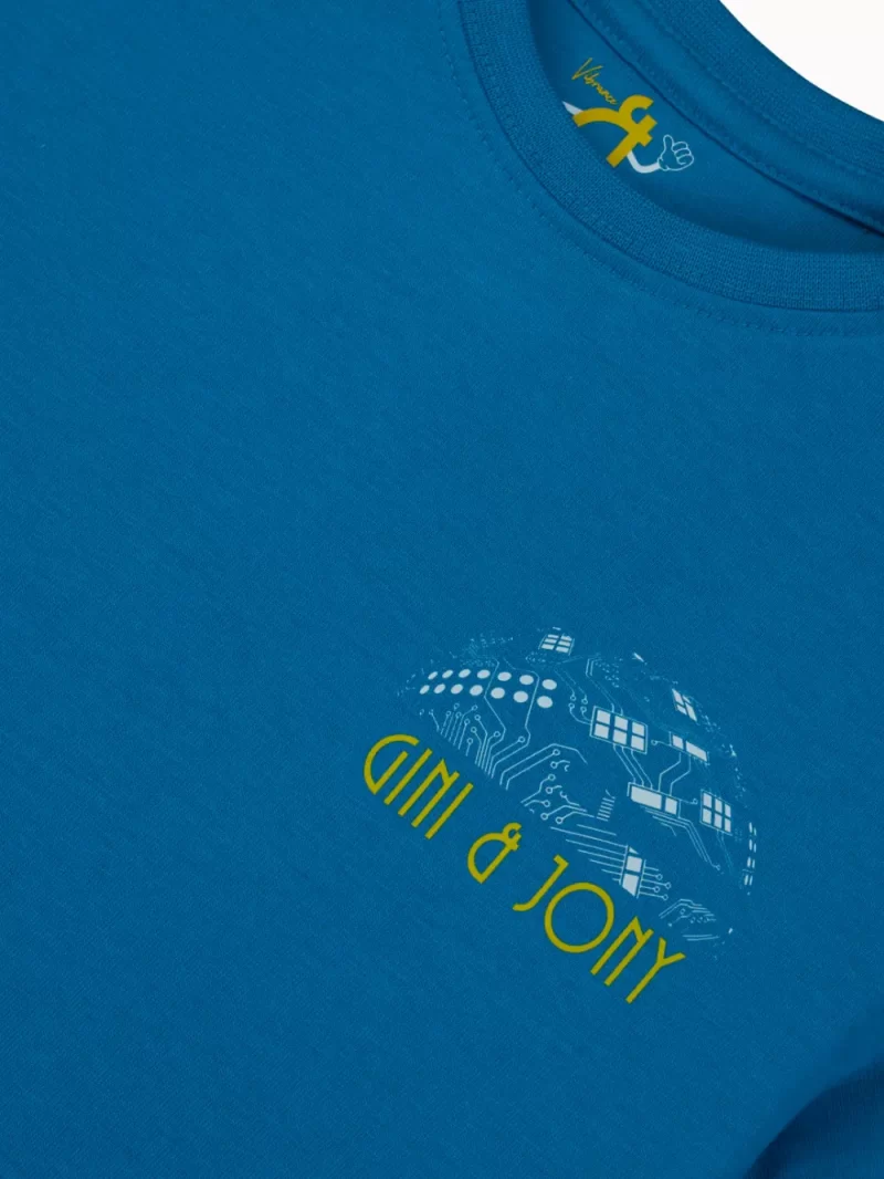 Gini And Jony Boys Blue Digital Print Cotton T-Shirt Half Sleeves